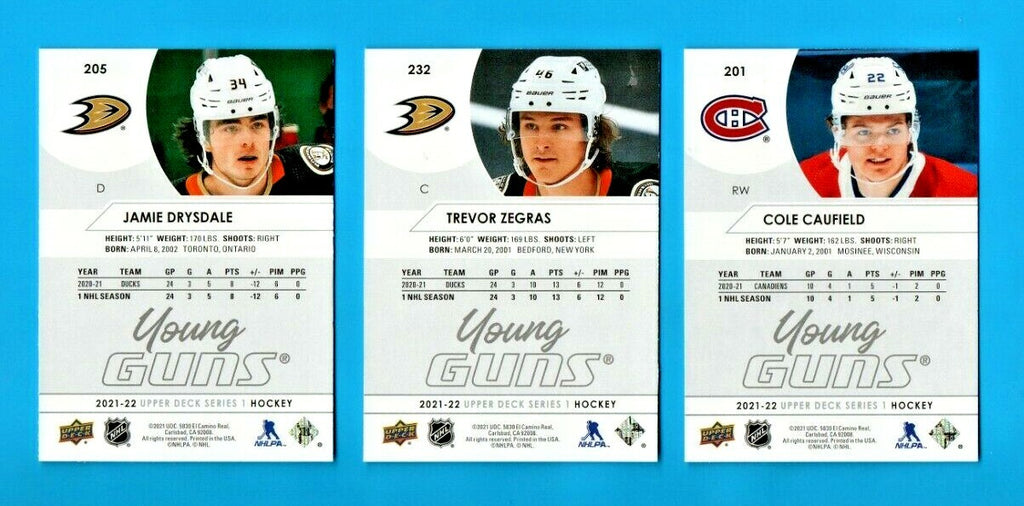 2021-22 Upper Deck Series 1,  #201-250  -  Young Guns    -    ALL CARDS NRMT-MT.
