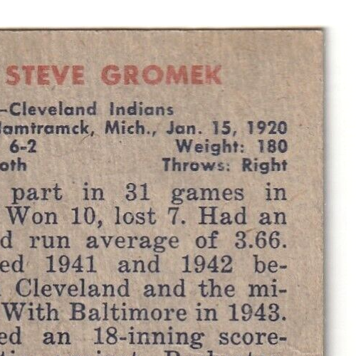 1951 Bowman  -  Steve Gromek -  Cleveland Indians  #115   EX-NRMT