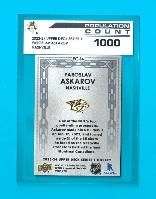 2023-24 Upper Deck Series 1  -  #PC-18  Yaroslav Askarov - Population Count 1000