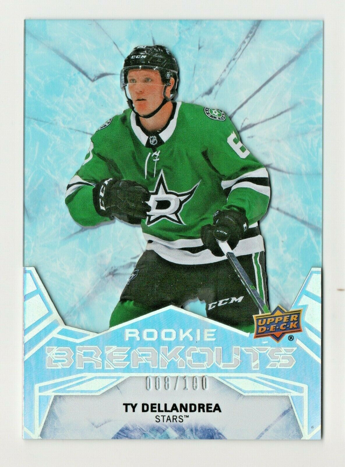 Ty Dellandrea 2020-21 Upper D. Series 2 ROOKIE BREAKOUTS ACETATE 008/100 STARS 