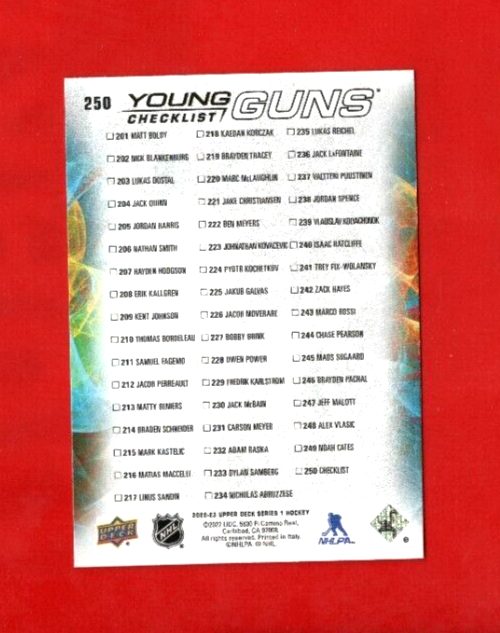 2022 23 Upper Deck Series 1 Young Guns Rookie Checklist   MATT BOLDY/MARCO ROSSI