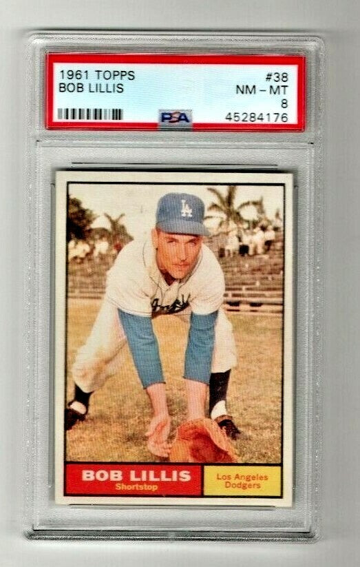 1961 Topps, No. 38 of Bob Lillis of the LA Dodgers, Graded Card, PSA NM-Mint 8
