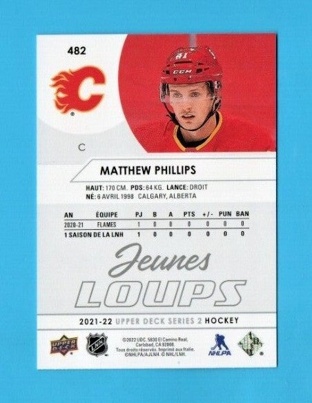 MATHEW PHILLIPS 2021-22 Upper Deck Series 2  French Young Guns JEUNES LOUPS #482