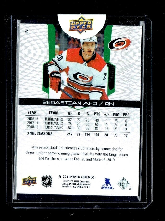 2019-20 UD Buybacks SEBASTIAN AHO - 23/25 Carolina Hurricanes