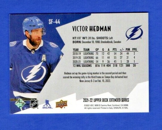 Victor Hedman 2021-22 UD Extended SPxFinite Radiance Silver #SF-44  1124/2999