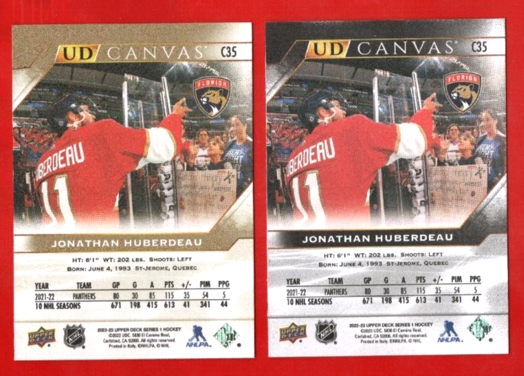 2022-23 Upper Deck Series 1 Jonathan Huberdeau UD Colored & Black Canvas Florida