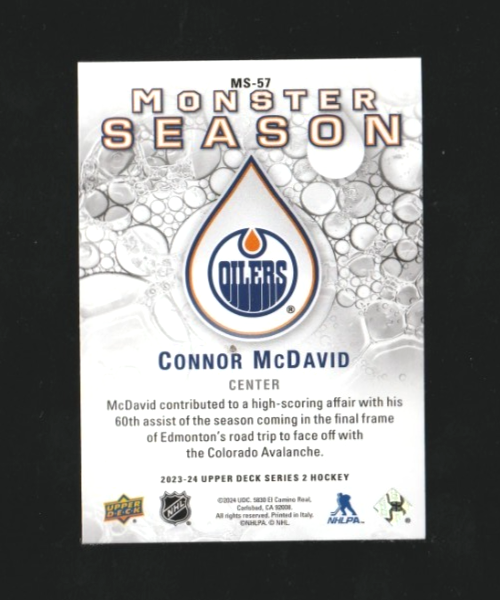 2023-24 UD Monster Season - CONNOR McDAVID - Edmonton Oilers - Card# MS-57