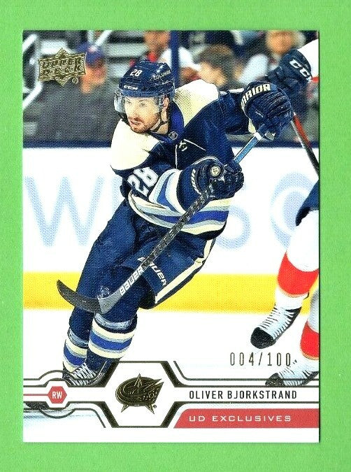 2019-20 UPPER DECK UD EXCLUSIVES OLIVER BJORKSTRAND 004/100 COLUMBUS 