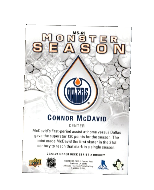2023-24 UD Monster Season - CONNOR McDAVID - Edmonton Oilers - Card# MS-69