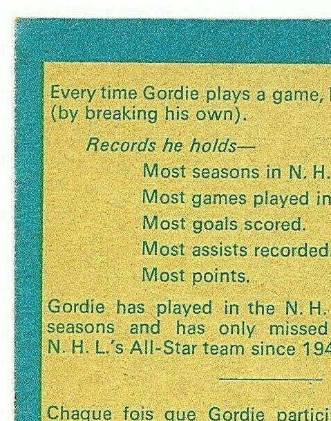 1969-70 O-PEE-CHEE - GORDIE HOWE - MR. HOCKEY - DETROIT RED WINGS -  NNO ERROR