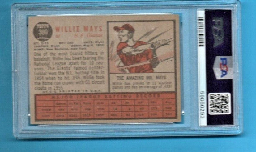 1962 Topps Willie Mays #300 Baseball Card PSA  VG-EX 4 San Francisco Giants HOF