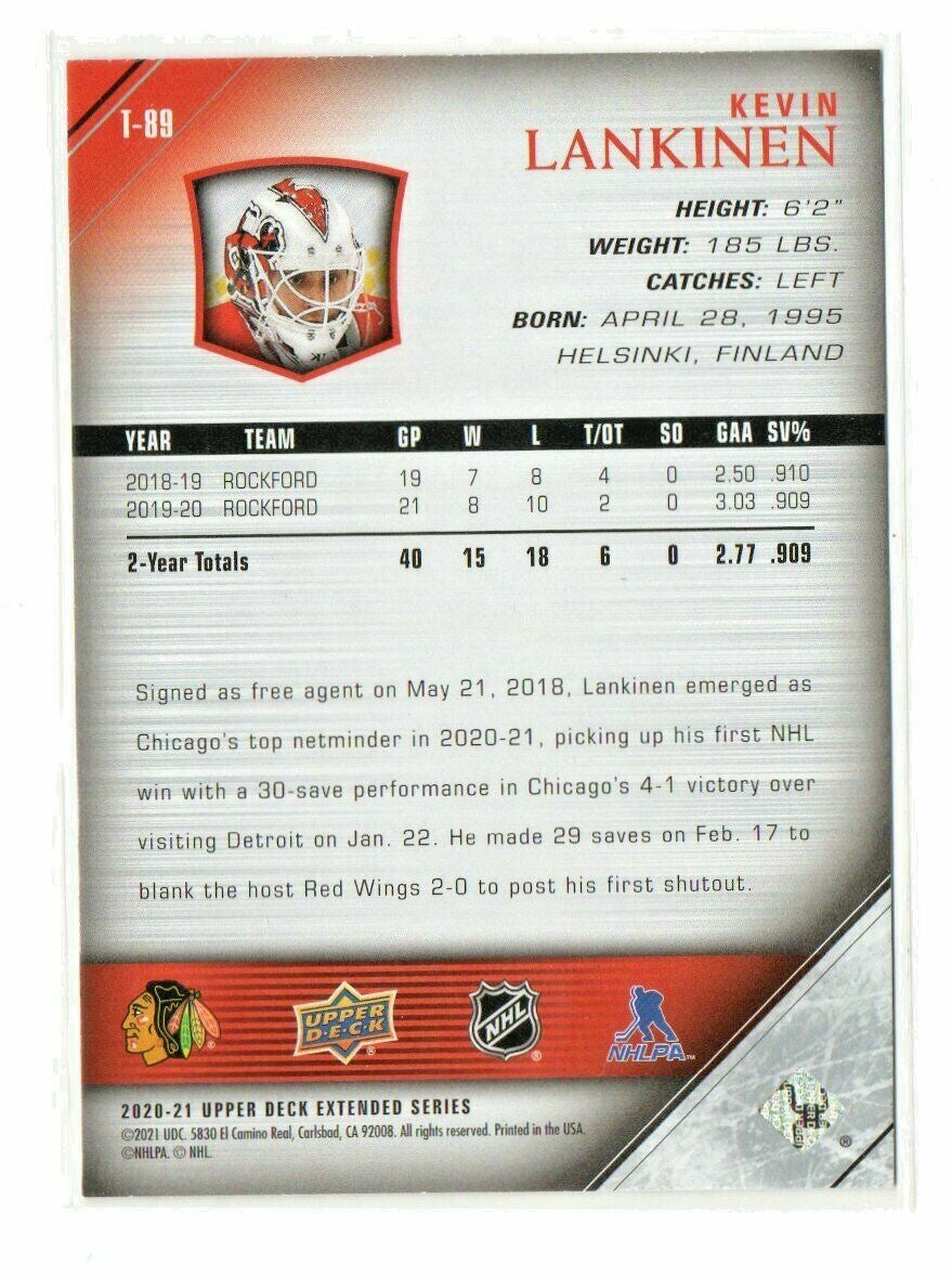2020/21 UPPER DECK EXTEDNED SERIES 05/06 TRIBUTE ROOKIE T-89 Kevin Lankinen