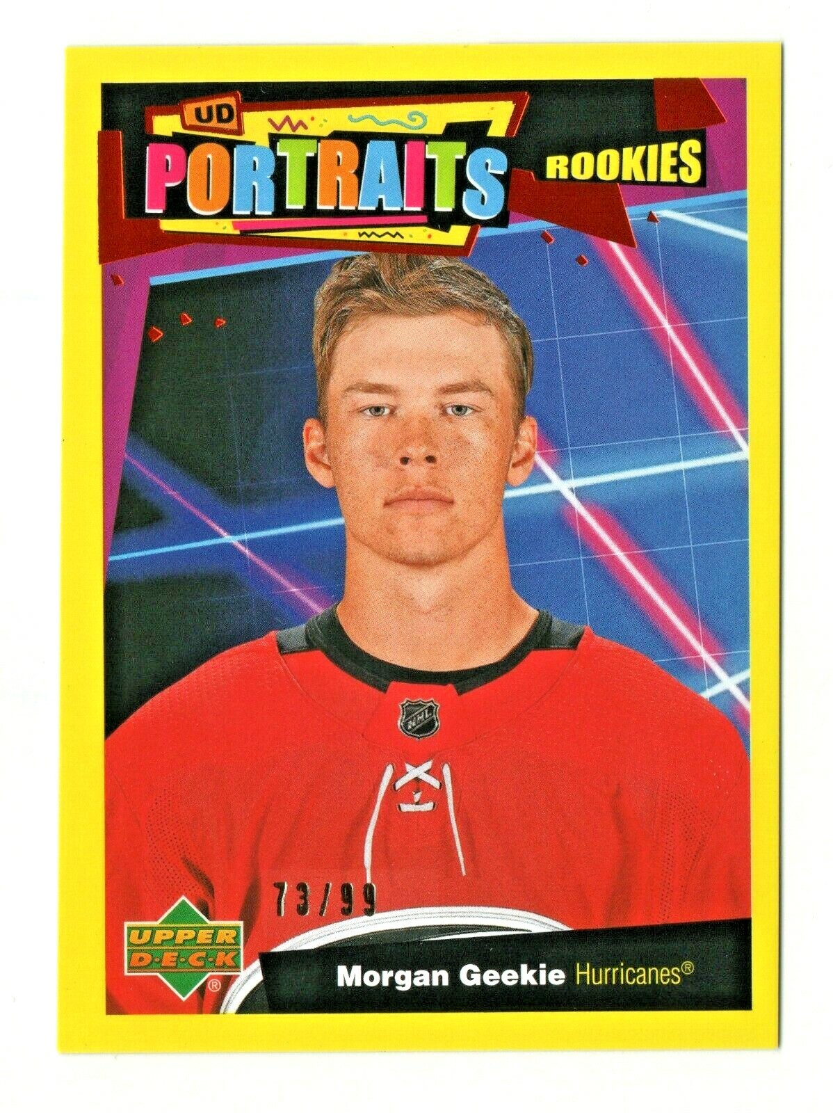2020-21 Upper Deck Series 2 Morgan Geekie  Portraits Rc P-74 Gold 73/99 Carolina