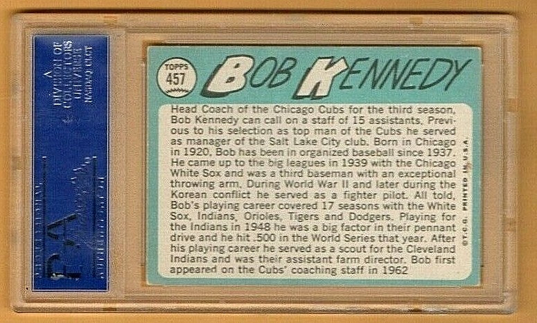 1965 Topps #457 - Bob Kennedy - Chicago Cubs SIGNED AUTO PSA/DNACERTIFIED C95671