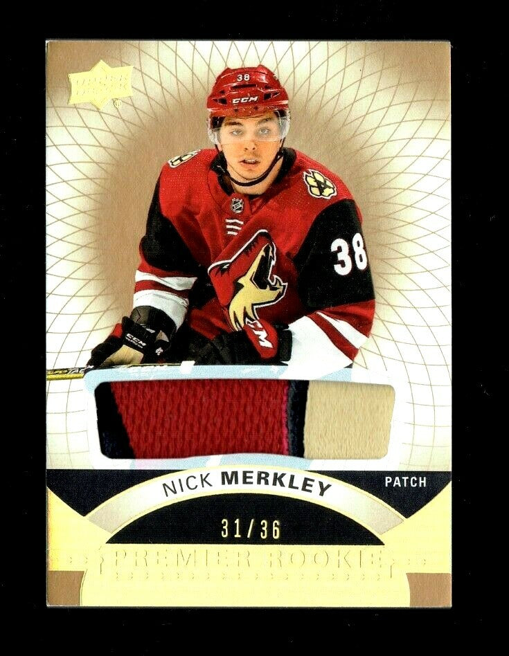 2017-18 Upper Deck Premier Rookie Patch 59 Nick Merkley 31/36 Arizona Coyotes