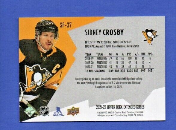 Sidney Crosby     2021-22 UD Ext. SPxFinite Radiance Silver #SF-37    1858/2999