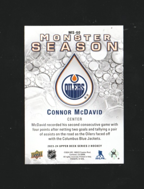 2023-24 UD Monster Season - CONNOR McDAVID - Edmonton Oilers - Card # MS-60