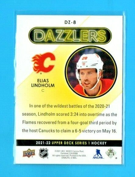 2021-22 Upper Deck Series 1 Red Dazzlers  #DZ-8 Elias Lindholm - Calgary Flames 
