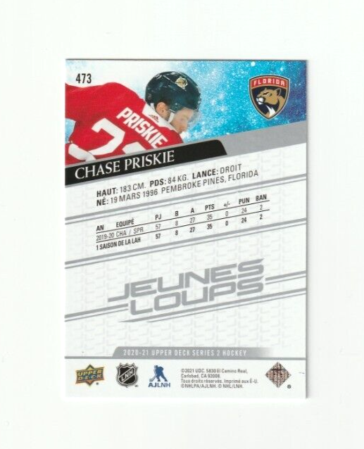 Upper Deck 2020-21 -  Chase Priskie  -  French Young Guns/Jeunes Loups Rookie SP