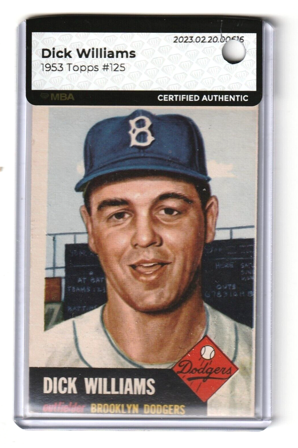 1953 Topps  -   Dick Williams  #125   -  MBA AUTHENTIC     -    Brooklyn Dodgers