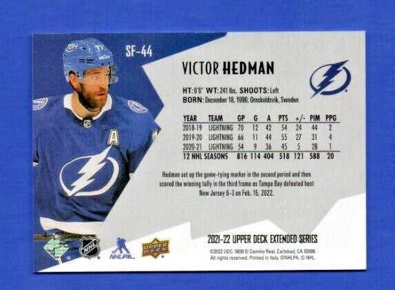 Victor Hedman 2021-22 UD Extended SPxFinite Radiance Silver #SF-44  0580/2999