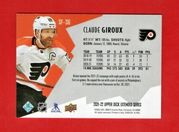 Claude Giroux  2021-22 UD Extended  SPxFinite Radiance (GOLD)  SF-36 --  560/799