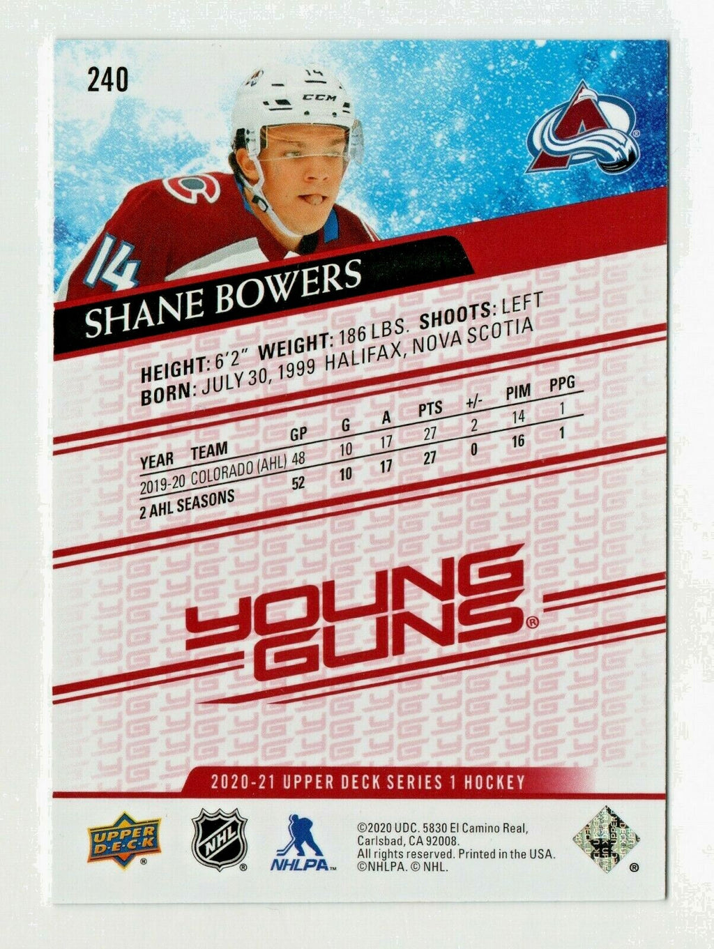 2020-21 Upper Deck Young Guns UD Exclusives 087/100 Shane Bowers #240 Rookie