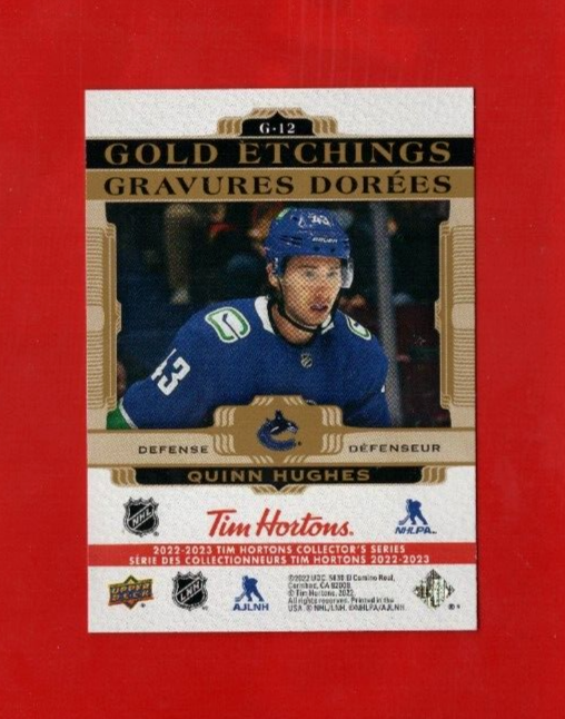 2022-23 UD TIM HORTONS  Gold Etchings  G-12   Quinn Hughes  -  Vancouver Canucks