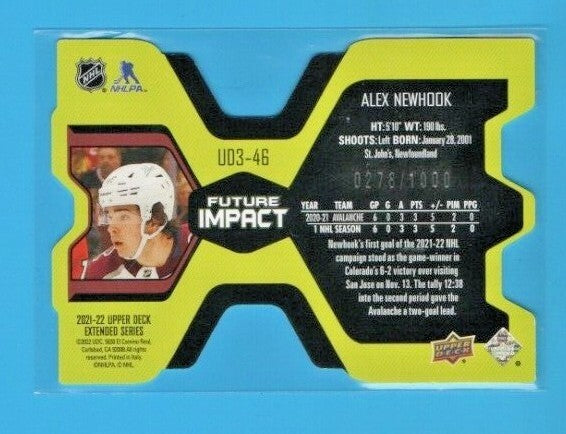 2021-22 Upper Deck Extended UD3-46 Future Impact Alex Newhook RC 0278/1000 Av's