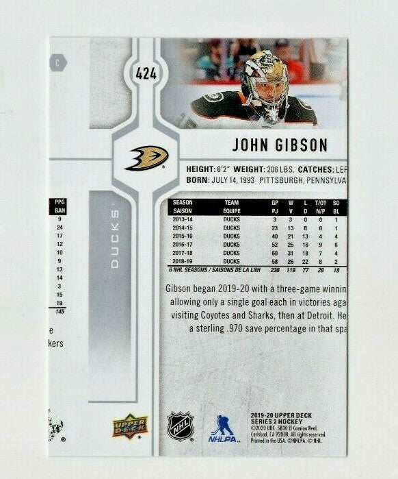 2019-20 UPPER DECK SERIES 2 Printing error card #426 JOHN GIBSON - Anaheim Ducks