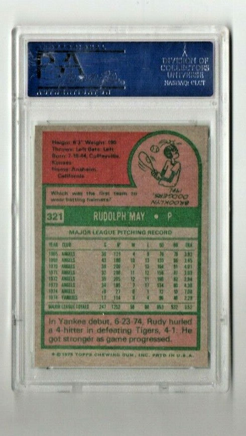 1975 Topps Baseball #321 RUDY MAY New York Yankees Pitcher -PSA 8 NM/MT CENTERED