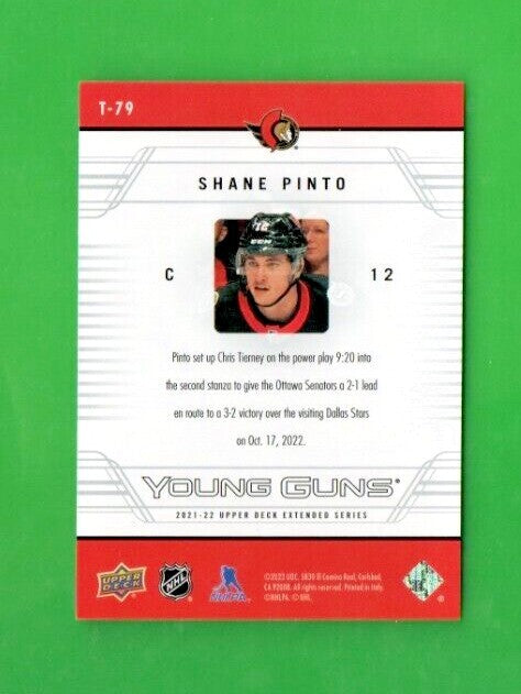 2021-22 upper deck extended young guns retro tribute T-79 Shane Pinto
