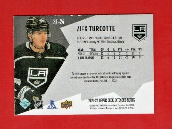 Alex Turcotte 2021-22 UD Extended SPxFinite Radiance (GOLD)   # SF-24 -- 684/799