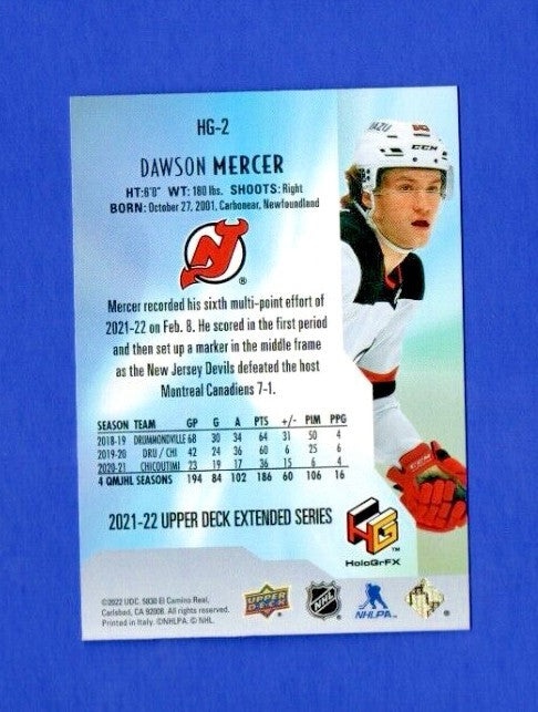 2021-22 UD Extended HoloGrFx GOLD Dawson Mercer Rookie #HG-2   New Jersey Devils