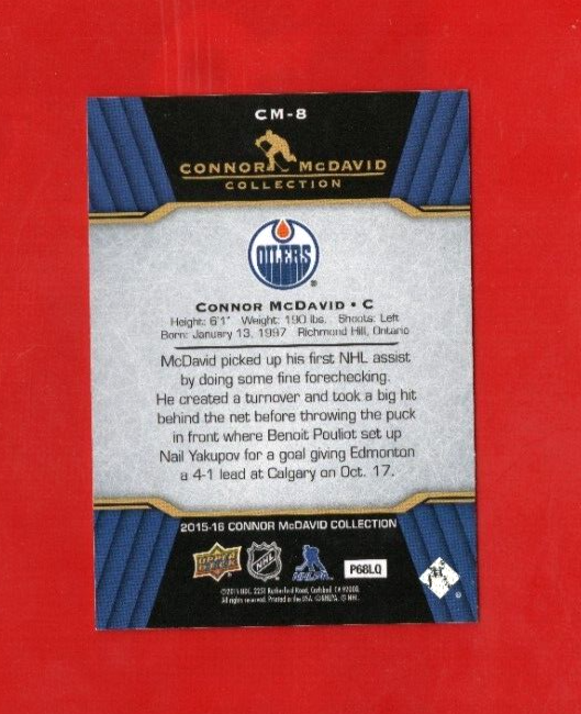 2015-16 CONNOR MCDAVID Rc Collection Card# CM-8 Edmonton Oilers Rookie