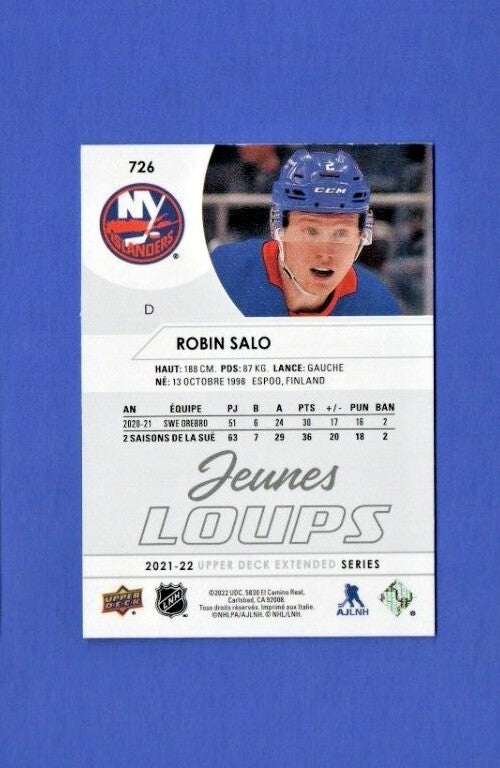 2021-22 UD Extended French Young Guns Rookie Jeunes Loups Robin Salo #726 SP