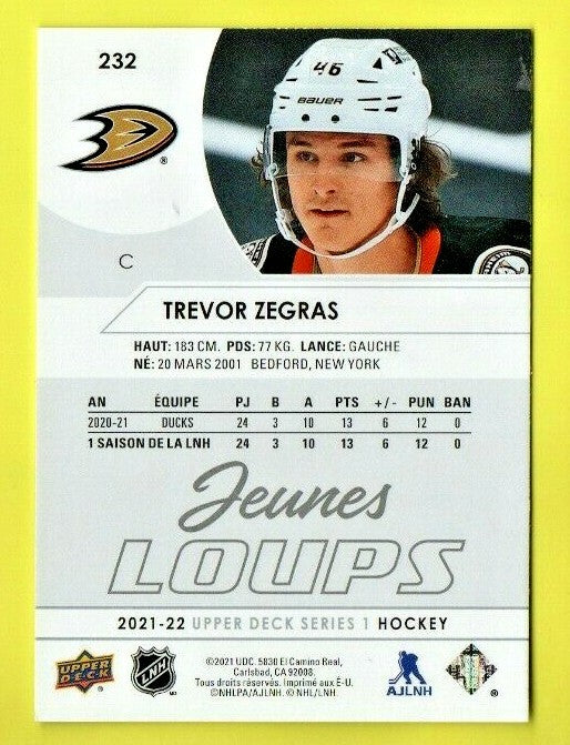 2021-22 Upper Deck Jeunes Loups French Variation Young Guns #232 Trevor Zegras
