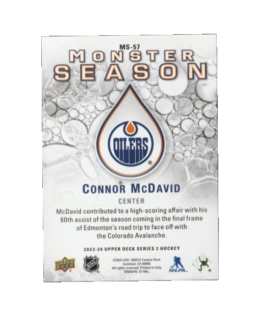 2023-24 UD Monster Season - CONNOR McDAVID - Edmonton Oilers - Card# MS-57