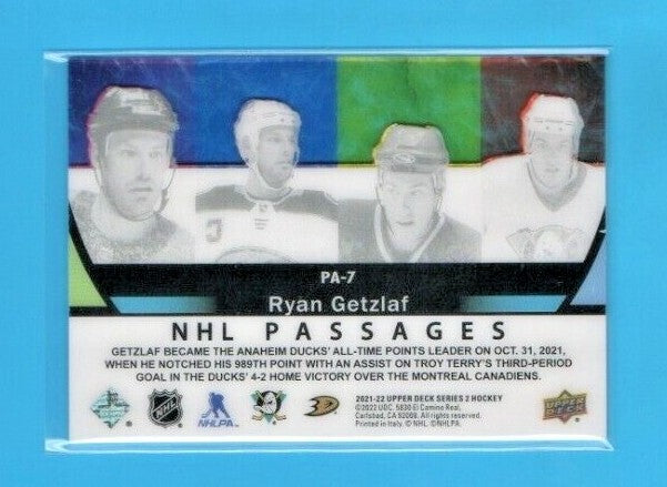2021-22 Upper Deck Series 2 NHL PASSAGES   #PA-7   Ryan Getzlaf  - Anaheim Ducks