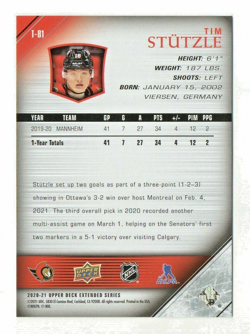 2020-21 UD Extended Series Young Guns Retro  2005-06 Tribute - Tim Stutzle #T-81