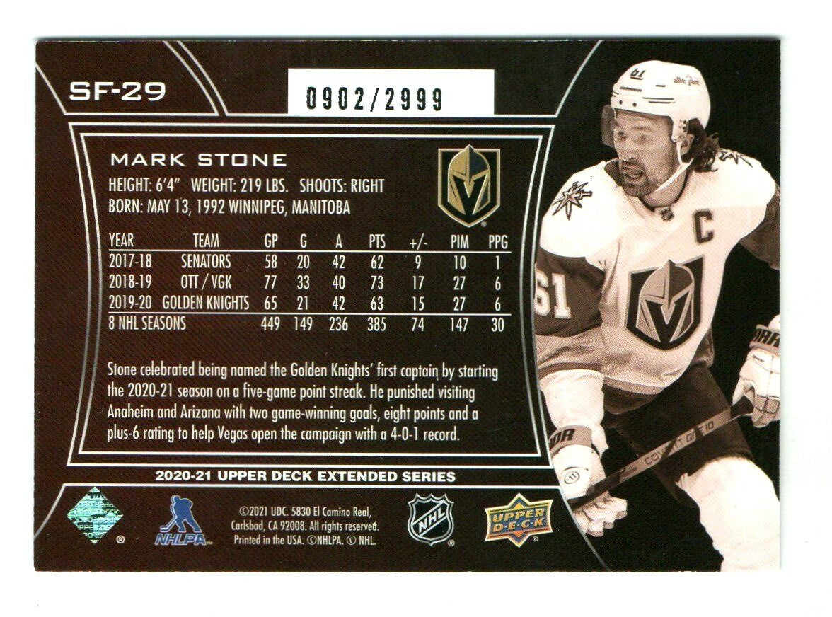 2020-21 Upper Deck Extended Series SPX Finite SF-29 Mark Stone 0902/2999 Vegas