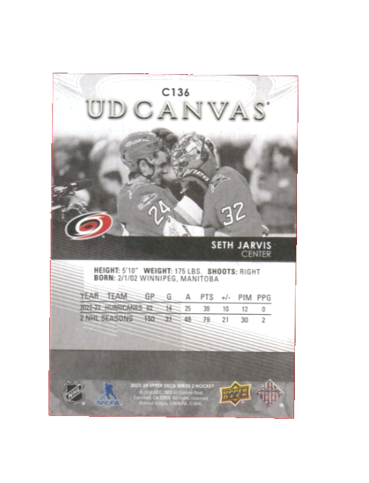 2023-24 Upper Deck Series 2 UD Canvas Black & White SETH JARVIS #C136 Hurricanes