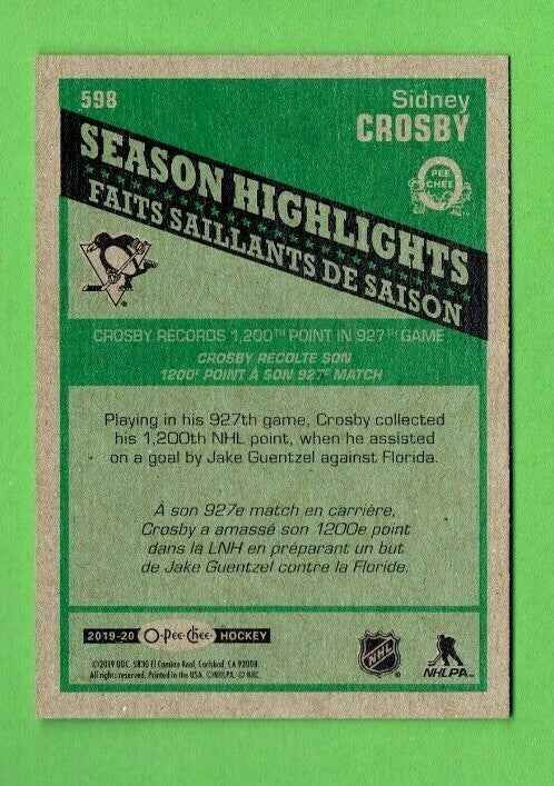 2019-20 UD OPC O-Pee-Chee Retro Season Highlights 598 Sidney Crosby 
