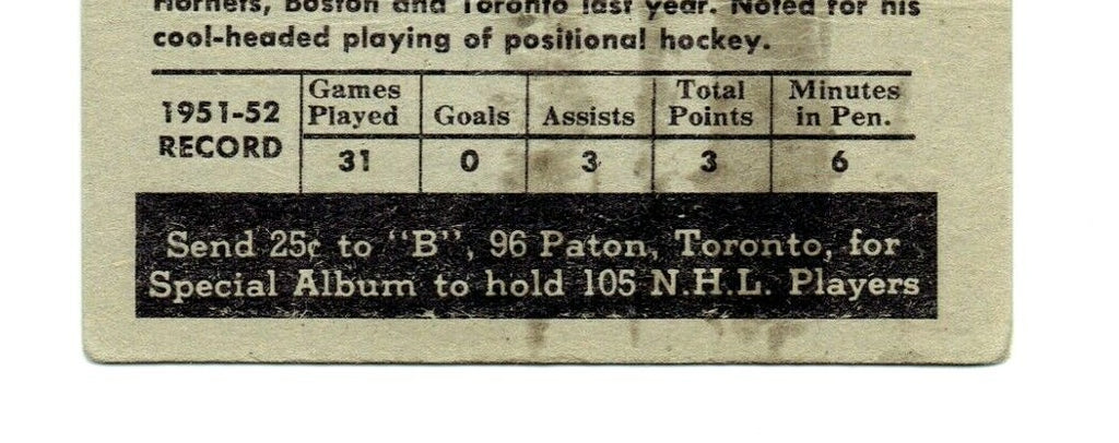 1952-53 Parkhurst Hockey #28 JIM MORRISON -Rookie (Toronto Maple Leafs)  -  VG