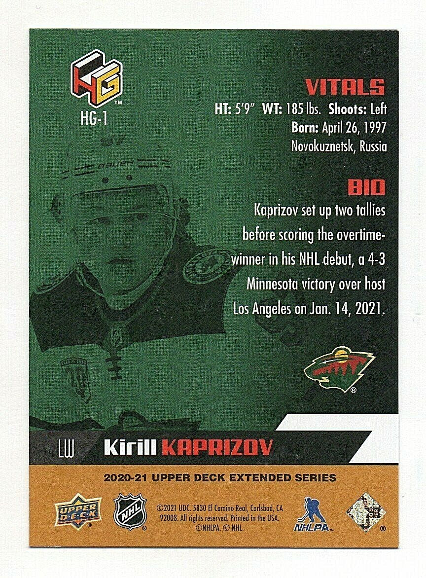 2020-21 UPPER DECK EXTENDED SERIES KIRILL KAPRIZOV HOLOGRFX GOLD ROOKIE #HG-1 RC