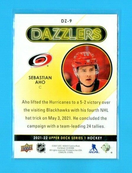 2021-22 Upper Deck Series 1 Red Dazzlers #DZ-9 Sebastian Aho Carolyna Hurricanes
