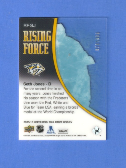 2015-16 Upper Deck   Full Force Rising Force   #RF-SJ  - Seth Jones   -  016/999