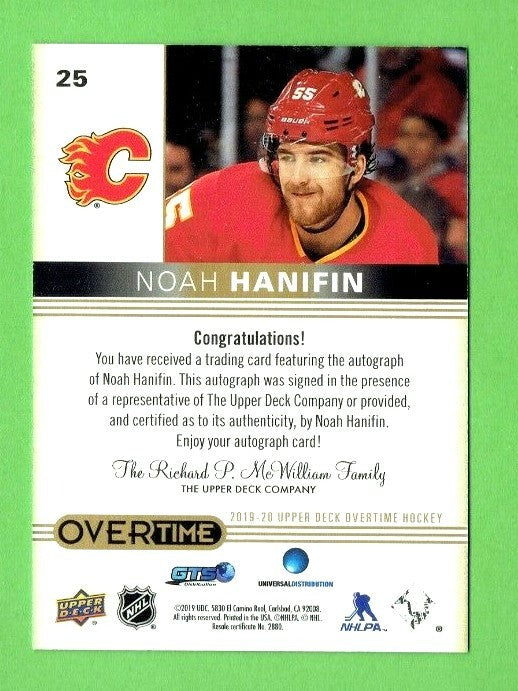 2019-20 overtime gold auto # 25 noah hanifin CALGARY FLAMES