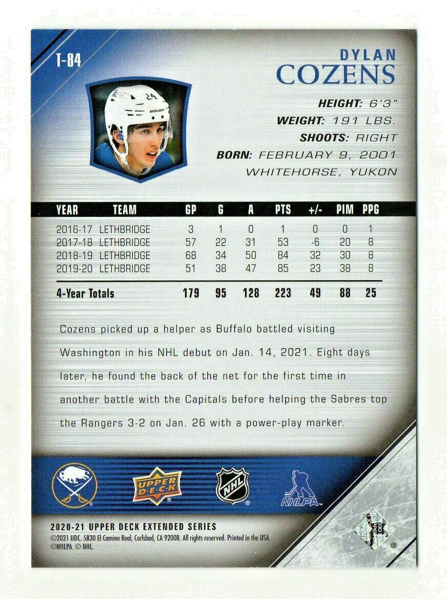 2020-21 Upper Deck Extended DYLAN COZENS YOUNG GUNS ROOKIE TRIBUTE RETRO #T-84 