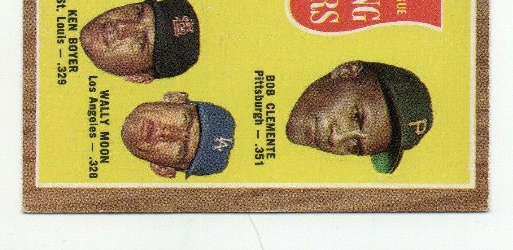 1962 Topps #52 NL Batting Leaders Roberto Bob Clemente, Boyer, Pinson, Moon